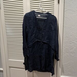 Poetry Deep Blue Long-Sleeve linen tunic
